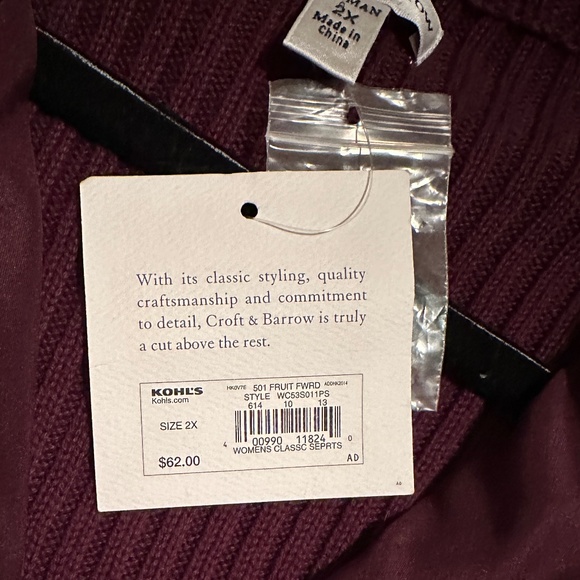 Croft & Borrow NWT Quilted Sweater Jacket Sixe 2X - Picture 5 of 5